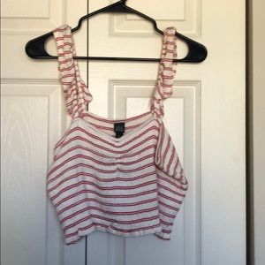 Red and white striped crop to. Size: large